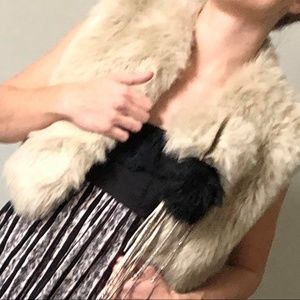 Beige Cropped Faux Fur Vest with Embellishments